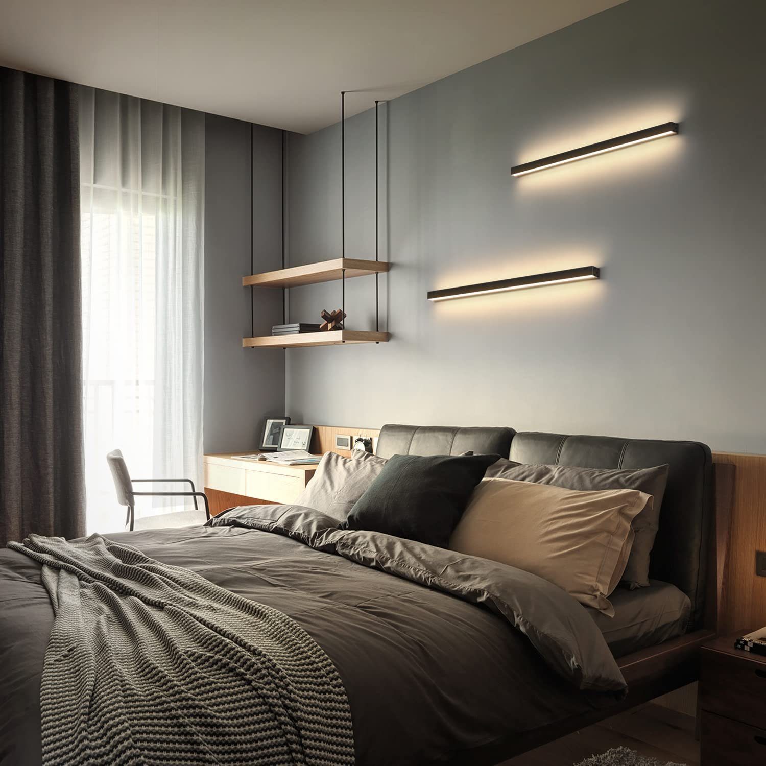 ZMH LED Wandleuchte innen Modern 27W Flur Schwarz Beleuchtung Wohn- Kinder- Schlafzimmer, LED fest integriert, 3000K warmweiß, 60CM
