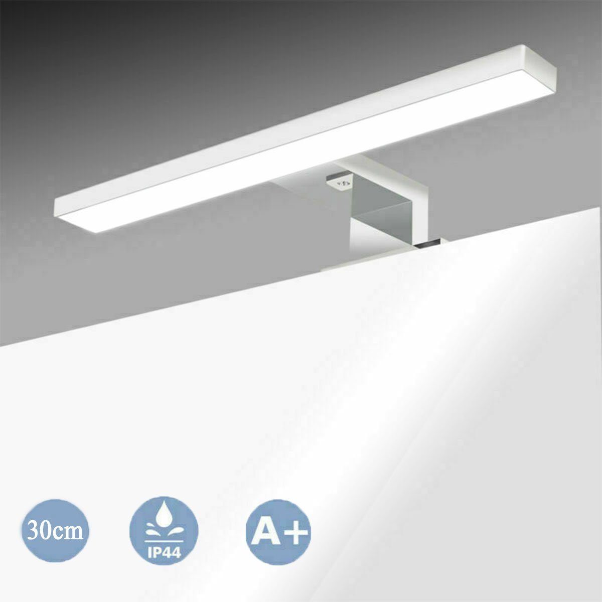 LETGOSPT Wandleuchte LED Spiegelleuchte, 30cm 60cm LED Spiegellampe, LED fest integriert, Kaltweiß, Aufbauleuchte + Klemmleuchte, Aluminium, Schminklicht, Schrank-Beleuchtung 230V 650 IP44