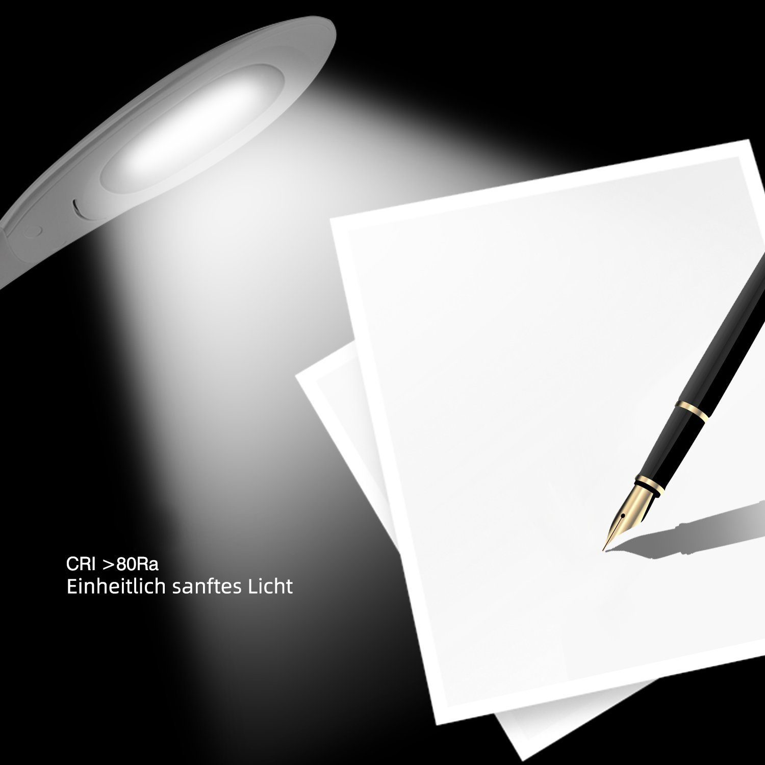 WILIT LED Tischleuchte 5W LED Schreibtischlampe Kinder Nachttischlampe Touch Dimmbar, LED fest integriert, Neutralweiß, Stufenlos Einstellbares Farblicht und 3 Helligkeitsstufen