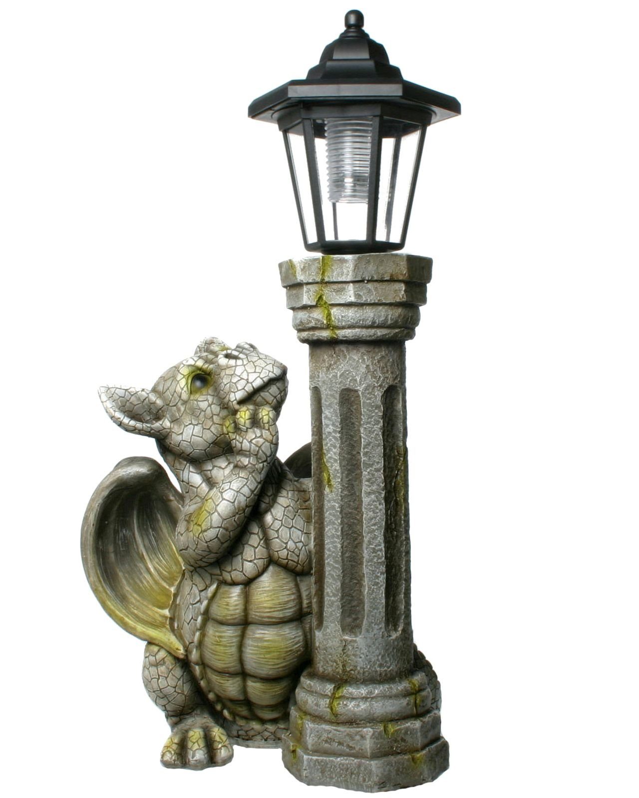 Kremers Schatzkiste Gartenfigur Drache mit Solar Laterne für den Garten Drachenkind