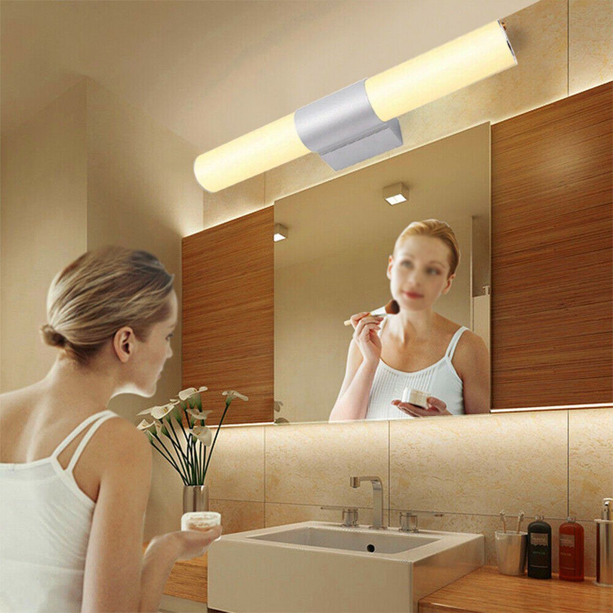 oyajia Spiegelleuchte 22W LED Spiegelleuchte, Wandleuchte Spiegel Frontleuchte Scheinwerfer, LED fest integriert, LED Wandleuchte Badezimmer Beleuchtung Schminklicht, Aufbaulampe Wand Make-up Kommode Ständer Licht