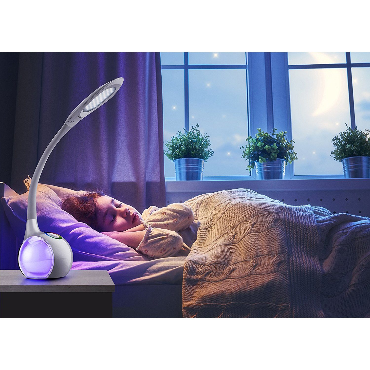 WILIT LED Tischleuchte 5W LED Schreibtischlampe Kinder Nachttischlampe Touch Dimmbar, LED fest integriert, Neutralweiß, Stufenlos Einstellbares Farblicht und 3 Helligkeitsstufen