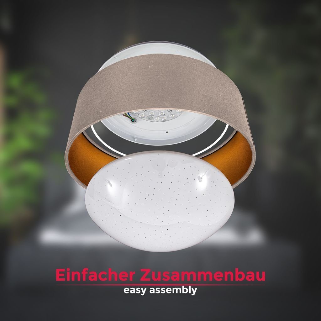 B.K.Licht Deckenleuchte LED Stoff-Deckenlampe 32cm Sternenhimmeleffekt Taupe-Gold - BKL1307, LED fest integriert, Neutralweiß, 4000K Lampe 12W 1200lm Stoffdeckenleuchte Wohnzimmer Schlafzimmer