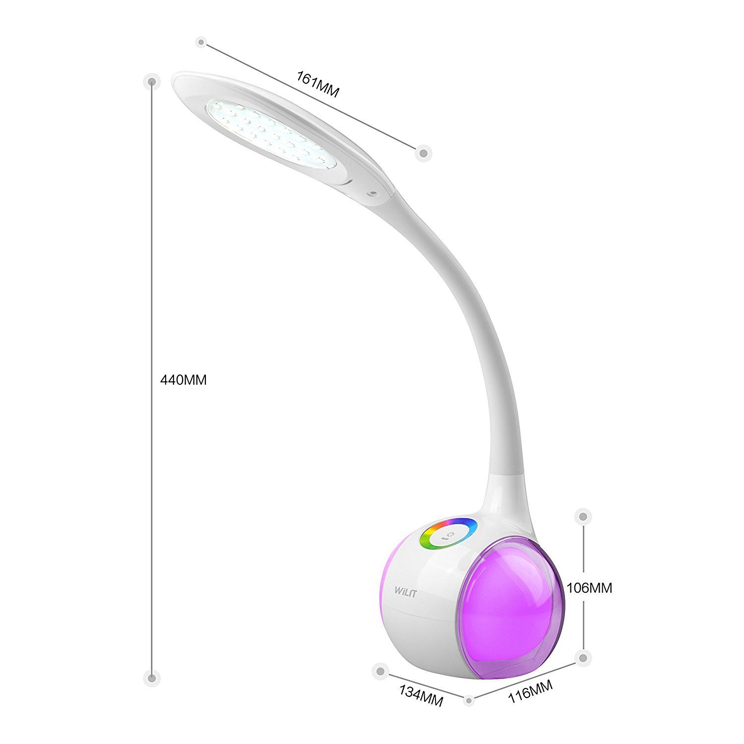 WILIT LED Tischleuchte 5W LED Schreibtischlampe Kinder Nachttischlampe Touch Dimmbar, LED fest integriert, Neutralweiß, Stufenlos Einstellbares Farblicht und 3 Helligkeitsstufen